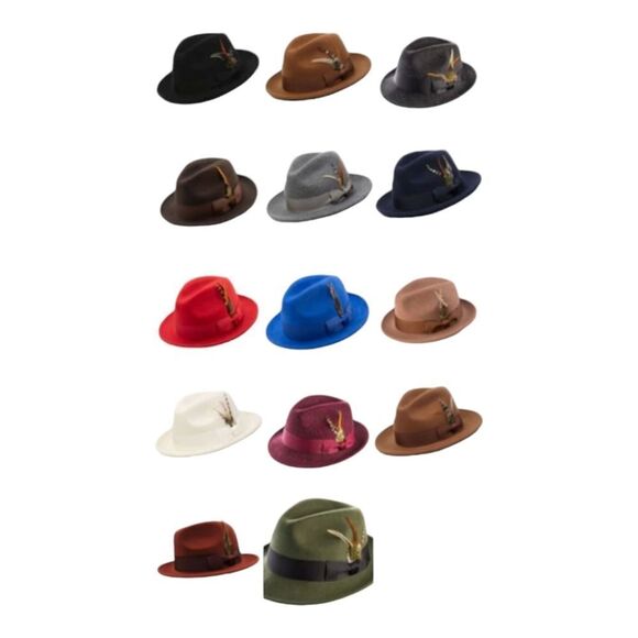 MEN'S MONTIQUE 2" SNAP BRIM CRUSHABLE 100% WOOL FELT FEDORA HAT. H10 NAVY. - Picture 5 of 6